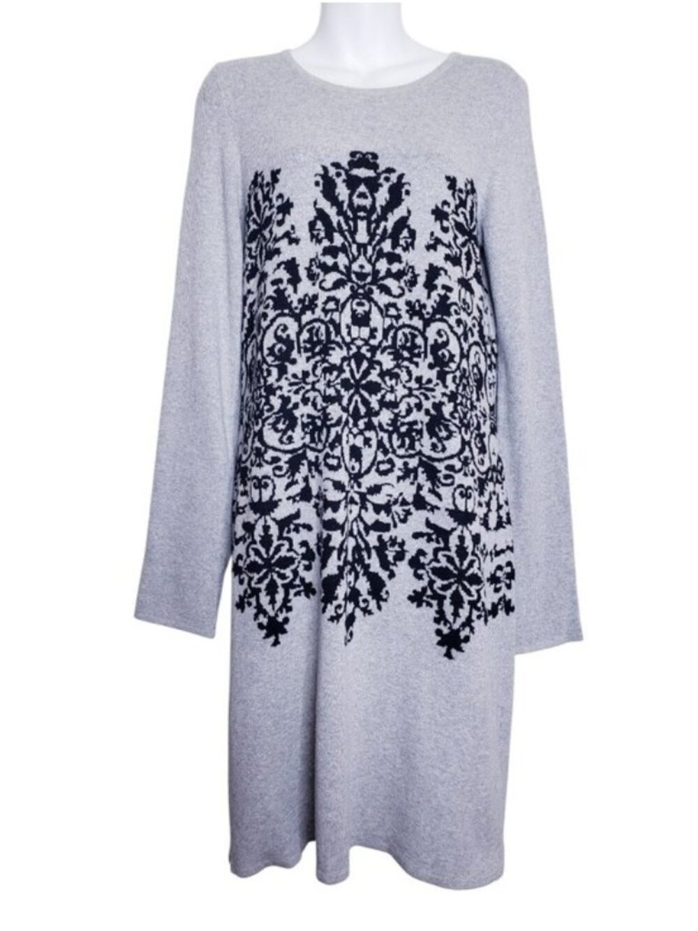 Sandra Darren Gray & Black Long Sleeve Sweater Dress Women's Size Medium